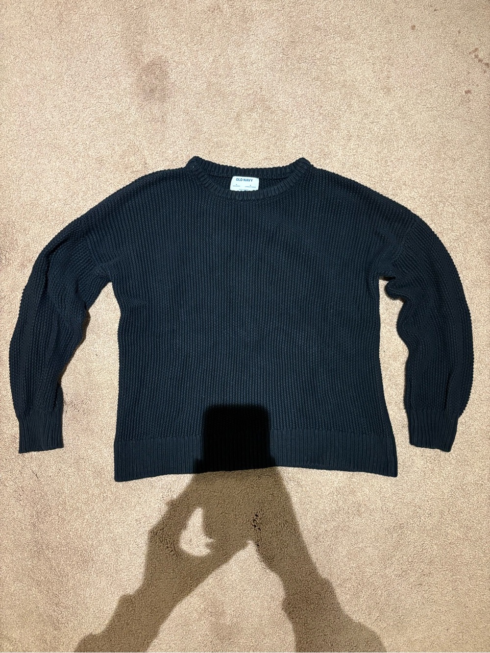 Old Navy Black Crewneck Waffle-Knit Sweater size medium